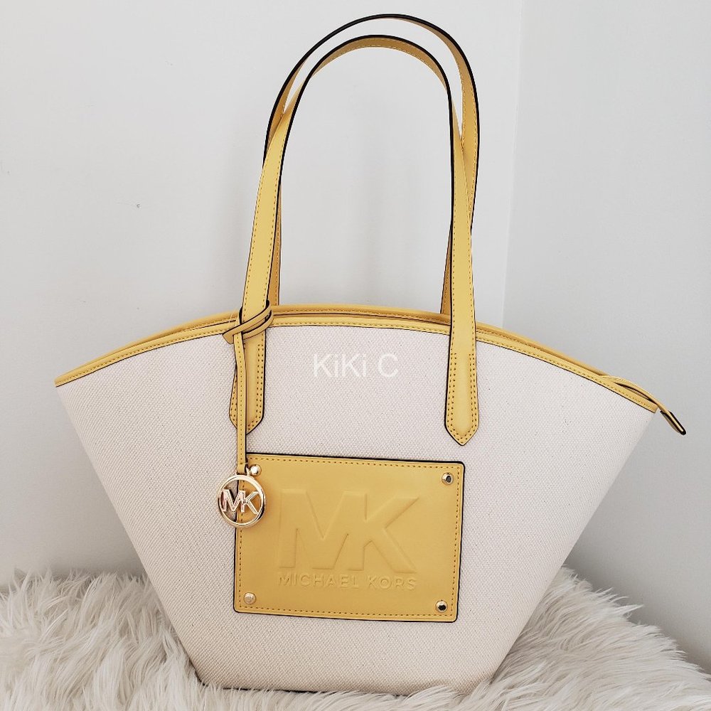Michael Kors Kimber Large Cotton Canvas Tote Bag DAFFODIL 35S3G7KT3C